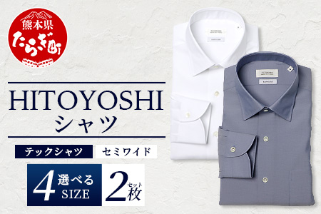 HITOYOSHI テックシャツ 長袖 セミワイド 2枚セット【サイズ：LL】 イージーケア 年間素材 速乾 軽量 日本製 白 ブルーグレー HITOYOSHI シャツ クールマックス 紳士用 110-0806-2L LL