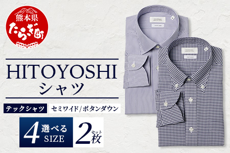 HITOYOSHI テックシャツ 長袖 柄の2枚セット【サイズ：L】 イージーケア 年間素材 速乾 軽量 日本製 ストライプ ギンガムチェック HITOYOSHI シャツ クールマックス 紳士用  110-0808-L L