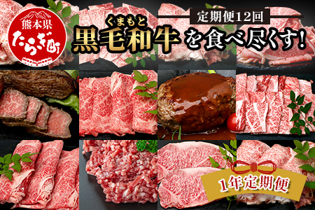 【定期便12回】くまもと 黒毛和牛 を味わい尽くす！1年12回配送 定期便 【合計 9.06kg】本場 熊本 黒毛 和牛 ブランド 牛 肉 すき焼き 焼肉 しゃぶしゃぶ ハンバーグ ステーキ ローストビーフ 上質 熊本 113-0550