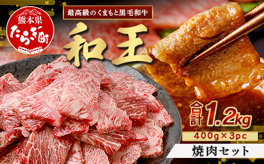 【12月発送】くまもと黒毛和牛(和王) 焼肉 セット 1.2kg(400g×3) ブランド牛 肉 焼き肉 やきにく BBQ アウトドア 牛肉 大容量 小分け 冷凍 精肉 国産 牛 プレミアム品質 年内発送 年内配送 年末年始 122-0512-12 12月発送
