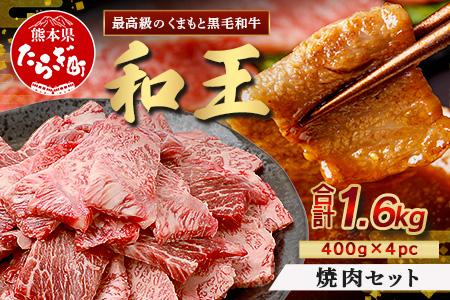 くまもと黒毛和牛(和王) 焼肉 セット 1.6kg(400g×4) ブランド牛 肉 焼き肉 やきにく BBQ アウトドア 牛肉 大容量 小分け 冷凍 精肉 国産 牛 プレミアム品質 122-0513 通常発送