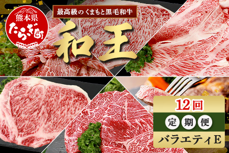 【定期便12回】くまもと 黒毛和牛 (和王) バラエティ 定期便E ブランド牛 定期便 肉 サーロイン ロース ステーキ モモ すき焼き しゃぶしゃぶ スキヤキ 焼肉 焼き肉 やきにく 牛肉 お肉 1年 12か月 定期便 プレミアム品質 122-0609