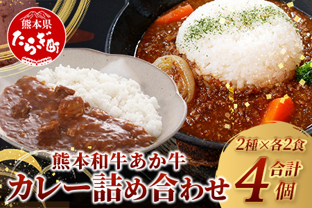 熊本産[あか牛]カレー 2種セット ≪あか牛カレー180g×2・あか牛100%挽肉カレー220g×2≫ ヘルシー あか牛 スパイシー カレー 牛肉 ひき肉 カレー 辛 国産 和牛