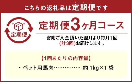【3回定期便】 ペット用 馬肉 約1kg（1袋）×3回 計約3kg 馬 お肉 肉 ペットフード ドッグフード キャットフード おやつ ごはん ご飯 餌 えさ エサ 冷凍