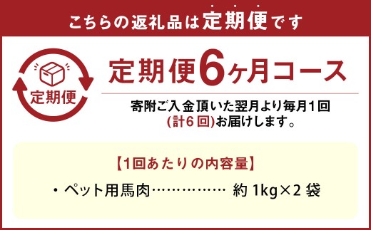 【6回定期便】 ペット用 馬肉 約2kg（約1kg×2袋）×6回 計約12kg 馬 お肉 肉 ペットフード ドッグフード キャットフード おやつ ごはん ご飯 餌 えさ エサ 冷凍