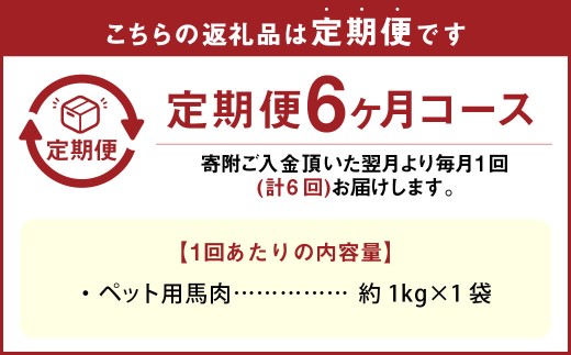 【6回定期便】 ペット用 馬肉 約1kg（1袋）×6回 計約6kg 馬 お肉 肉 ペットフード ドッグフード キャットフード おやつ ごはん ご飯 餌 えさ エサ 冷凍