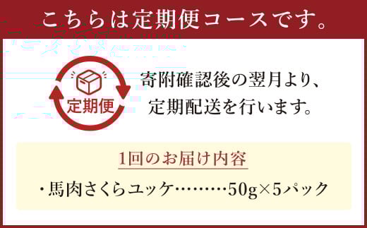 【3ヶ月定期便】 馬肉さくらユッケ250g（50g×5パック） 合計750g 馬刺 馬刺し おつまみ