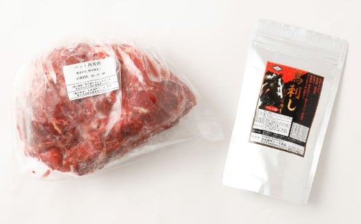 【6回定期便】 ペット用 馬肉 約1kg（1袋）＋馬刺しジャーキー 約100g（約50g×2袋） 約1.1kg×6回 計約6.6kg ジャーキー 馬刺し 馬刺 馬 お肉 肉 ペットフード おやつ ごはん ご飯 餌 えさ エサ 冷凍