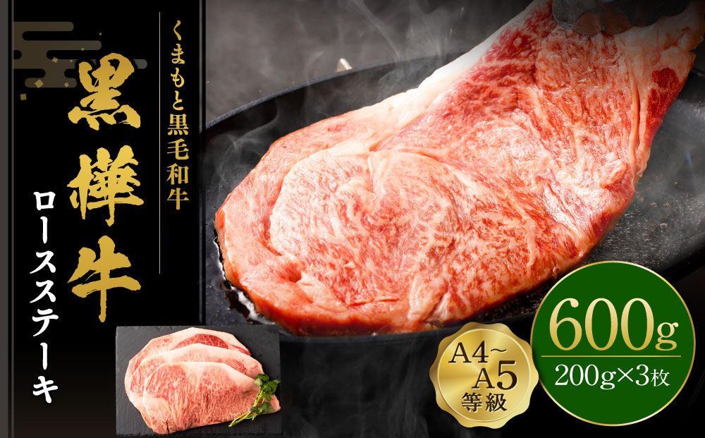 くまもと黒毛和牛 杉本本店 黒樺牛 A4~A5等級 ロースステーキ 200g×3 計600g