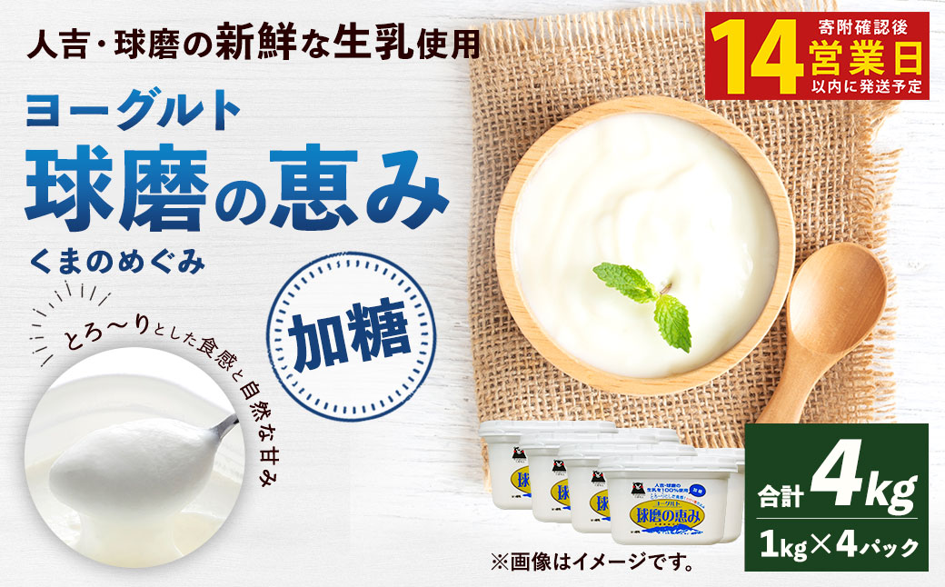 【14営業日以内発送予定】 球磨の恵み ヨーグルト 加糖 1kg×4パック 乳製品 生乳 朝食 おやつ 相良村