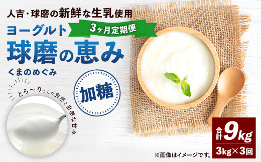 【3ヶ月定期便】 球磨の恵み ヨーグルト (加糖) 合計 9kg (1kg×3パック)×3回 乳製品 生乳 朝食 おやつ 相良村