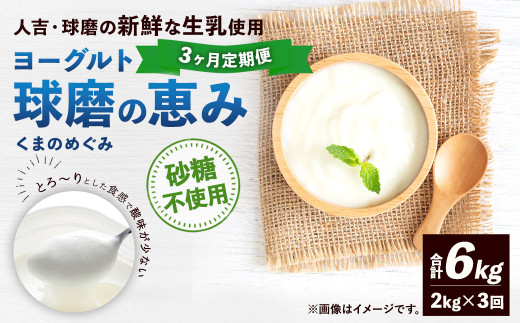 【3ヶ月定期便】 球磨の恵み ヨーグルト (砂糖不使用) 合計 6kg (1kg×2パック)×3回 乳製品 生乳 朝食 おやつ 相良村