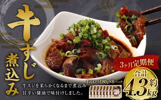 【3ヶ月定期便】牛すじ煮込み 180g×8パック 合計1.44kg