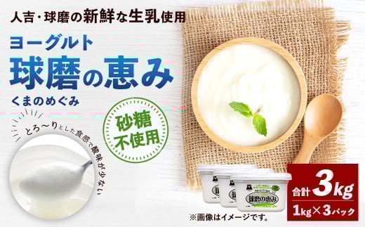 球磨の恵み ヨーグルト (砂糖不使用) 合計 3kg (1kg×3パック) 乳製品 生乳 朝食 おやつ 相良村