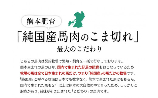 希少な純国産【熊本肥育】/2年連続農林水産大臣賞受賞の絶品馬肉★生食OK★馬肉のこま切れ400g【200g×2セット】タレ付き 《30日以内に出荷予定(土日祝除く)》 ---ym_fkgbkm_30d_r7_13500_400gt_y---