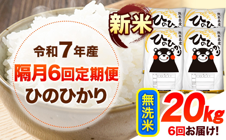 新米 令和7年産 【隔月6回定期便】 無洗米 ひのひかり 20kg 《お申し込み月の翌月から出荷開始》 熊本県産 無洗米 白米 精米 ひの 送料無料 熊本県 山江村 SDGs むせんまい 米 コメ こめ 国産---hn7tei_297000_20kg_ev2mo6_ym_m---