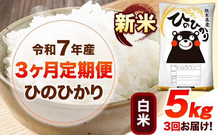 令和7年産【3ヶ月定期便】新米 白米 ひのひかり 5kg 《お申し込み月の翌月から出荷開始》 熊本県産 白米 精米 ひの 送料無料 熊本県 山江村 SDGs 米 コメ こめ 国産---hn7tei_43500_5kg_mo3_ym_h---