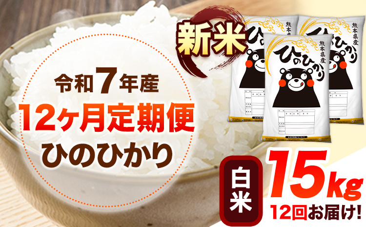 令和7年産【12ヶ月定期便】新米 白米 ひのひかり 15kg 《お申込み翌月から出荷》 熊本県産 白米 精米 ひの 送料無料 熊本県 山江村 SDGs 米 コメ こめ 国産---hn7tei_450000_15kg_mo12_ym_h---