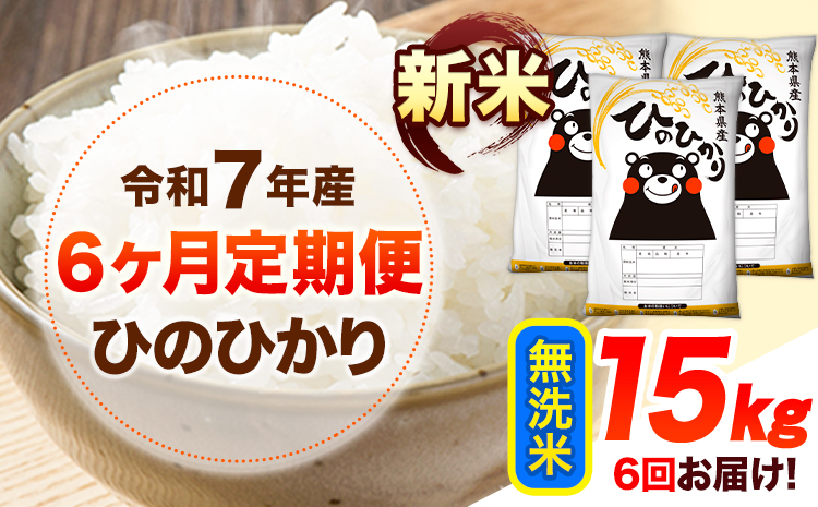 令和7年産【6ヶ月定期便】新米 無洗米 ひのひかり 15kg 《お申込み翌月から出荷》 熊本県産 無洗米 精米 ひの 送料無料 熊本県 山江村 SDGs 米 コメ こめ 国産---hn7tei_225000_15kg_mo6_ym_m---
