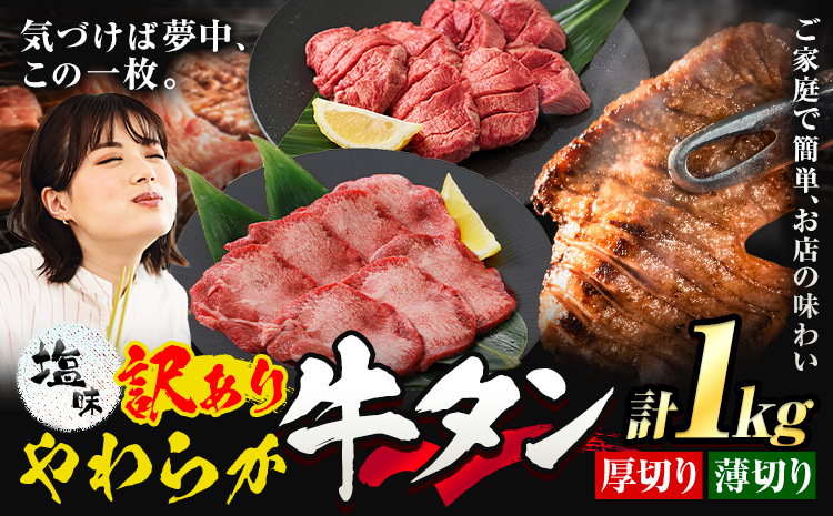 牛タン 厚切り 薄切り セット 塩味 1kg 500g×各1袋 《30日以内に出荷予定(土日祝除く)》 牛肉 肉 牛 たん タン 牛たん 焼くだけ 訳あり 焼肉 焼き肉 熊本県 山江村 薄切り BBQ タン下 塩牛タン 冷凍 味付け肉 一番人気 塩味 お取り寄せ---ym_fgyutan_30d_r7_15000_1kg_s---st-p