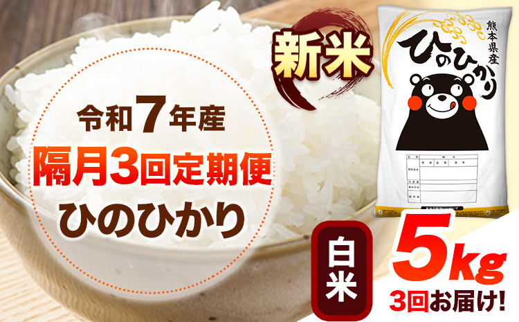 新米 令和7年産 【隔月3回定期便】 白米 ひのひかり 5kg 《お申し込み月の翌月から出荷開始》 熊本県産 無洗米 白米 精米 ひの 送料無料 熊本県 山江村 SDGs むせんまい 米 コメ こめ 国産---hn7tei_43500_5kg_ev2mo3_ym_h---