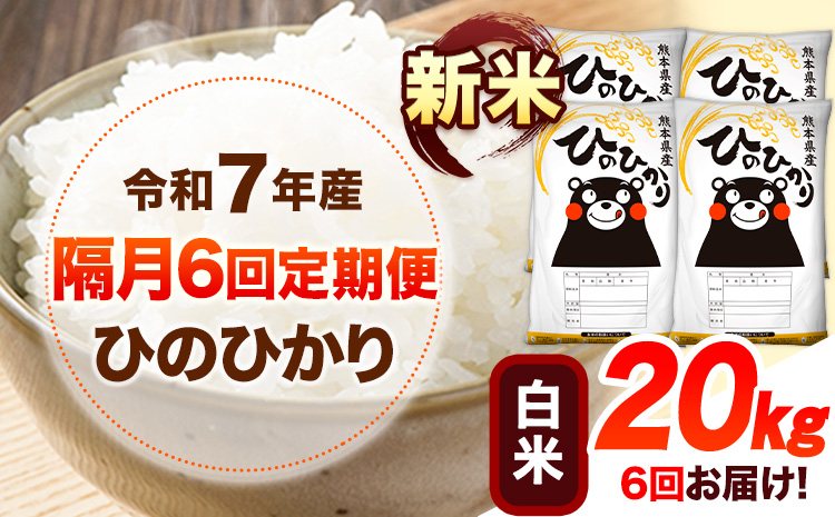 新米 令和7年産 【隔月6回定期便】 白米 ひのひかり 20kg 《お申し込み月の翌月から出荷開始》 熊本県産 無洗米 白米 精米 ひの 送料無料 熊本県 山江村 SDGs むせんまい 米 コメ こめ 国産---hn7tei_297000_20kg_ev2mo6_ym_h---