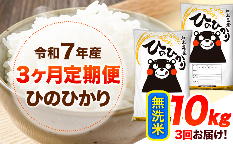 令和7年産【3ヶ月定期便】 無洗米 ひのひかり 10kg 《お申込み翌月から出荷》 熊本県産 無洗米 精米 ひの 送料無料 熊本県 山江村 SDGs 米 コメ こめ 国産---hn7tei_76500_10kg_mo3_ym_m---