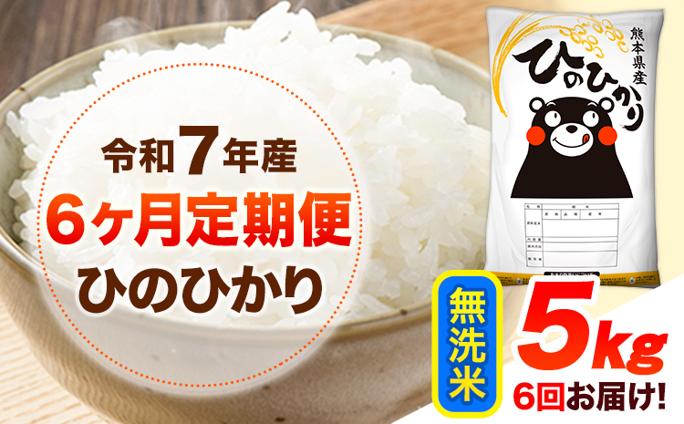 令和7年産【6ヶ月定期便】 無洗米 ひのひかり 5kg 《お申し込み月の翌月から出荷開始》 熊本県産 無洗米 精米 ひの 送料無料 熊本県 山江村 SDGs 米 コメ こめ 国産---hn7tei_87000_5kg_mo6_ym_m---