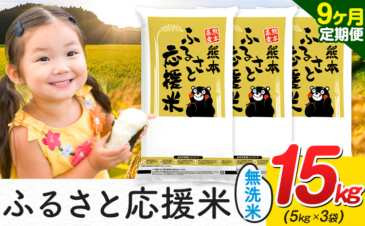 米 無洗米 熊本 ふるさと応援 米 【9ヶ月定期便】 15kg 《お申し込み月の翌月から出荷開始》 熊本県産 白米 精米 山江村 ブレンド米 備蓄 国産 おうちご飯 返礼品 発送 配送 SDGs わけあり むせんまい お米 おこめ 家庭用---ym_youenmimtei_15kg_310500_mo9---