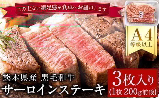 A4等級以上 熊本県産黒毛和牛 サーロインステーキ 3枚入り(1枚200g前後) チクキョウミート《60日以内に出荷予定(土日祝除く)》---sy_ftmkwsteak_60d_r7_40500_3p---