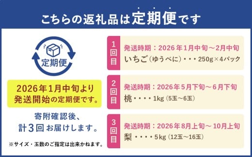 【フルーツ3回定期便】 球磨のいちご1kg×4パック＋桃1kg＋梨5kg
