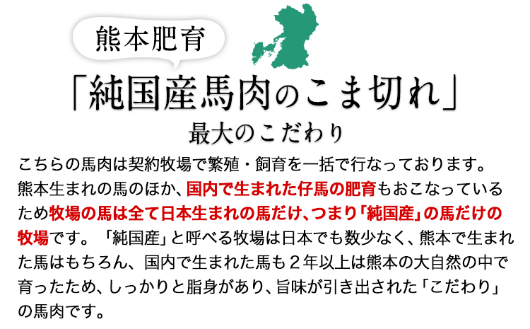 ★生食OK★馬肉のこま切れ400g《30日以内に出荷予定(土日祝除く)》  熊本県 苓北町 馬刺し 国産 送料無料 馬肉 タレ付き---reihoku_loc_430_400g---