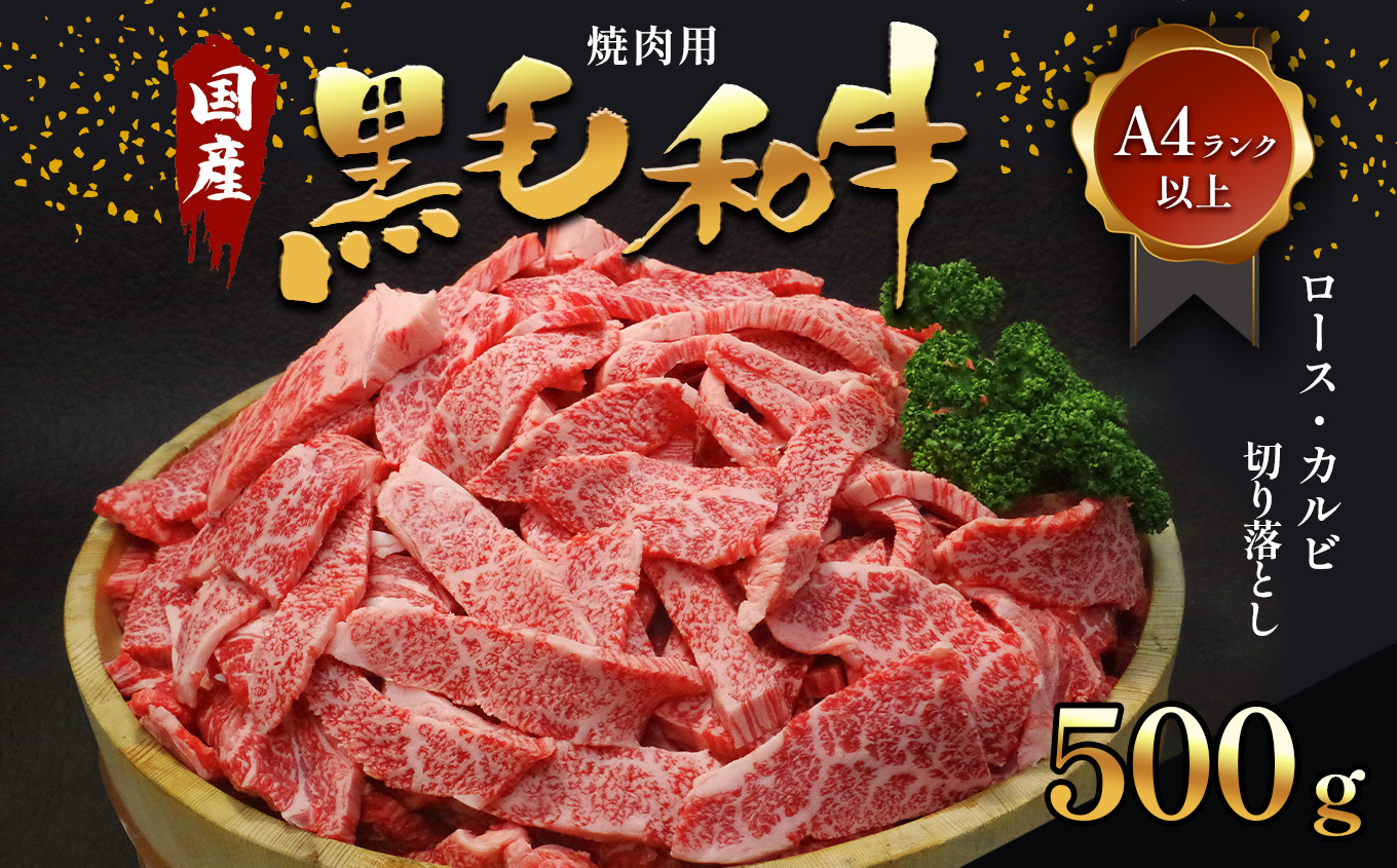 黒毛和牛 焼肉用 ロース カルビ 切り落とし 500g A4〜A5ランク