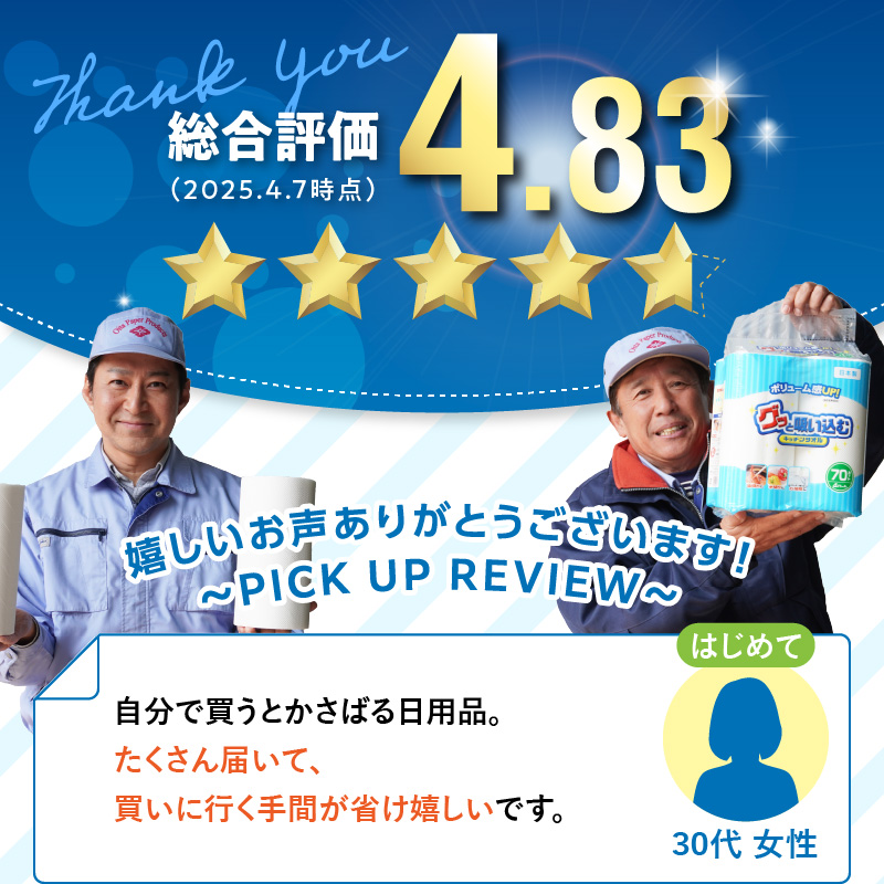 グッと吸い込むキッチンタオル70カット（4ロール×12パック）