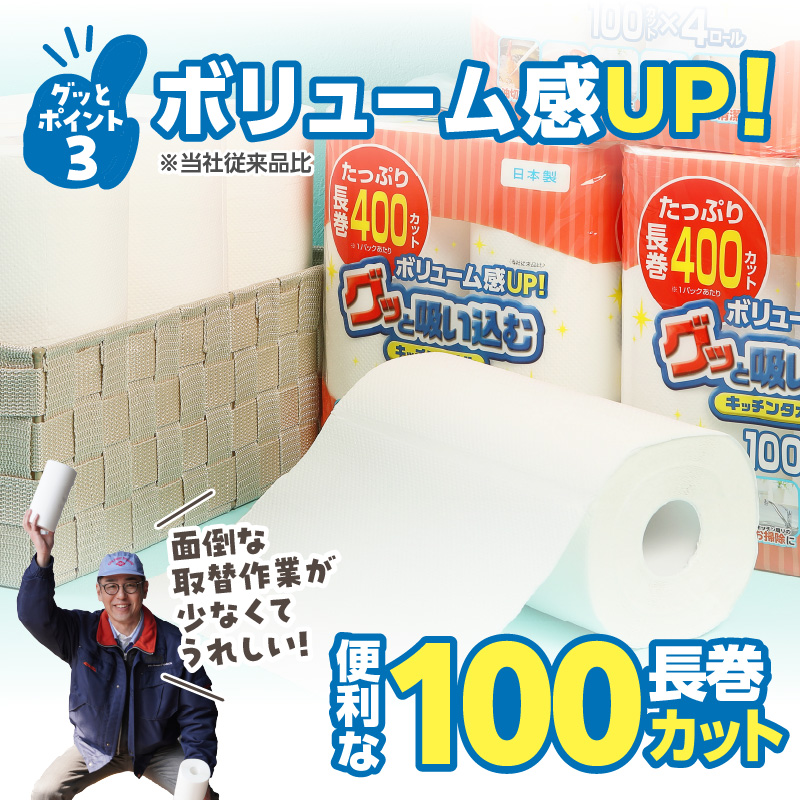 グッと吸い込むキッチンタオル100カット（4ロール×12パック）