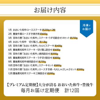 【プレミアム定期便】大分が誇る おおいた和牛・豊後牛毎月お届け定期便（12回）