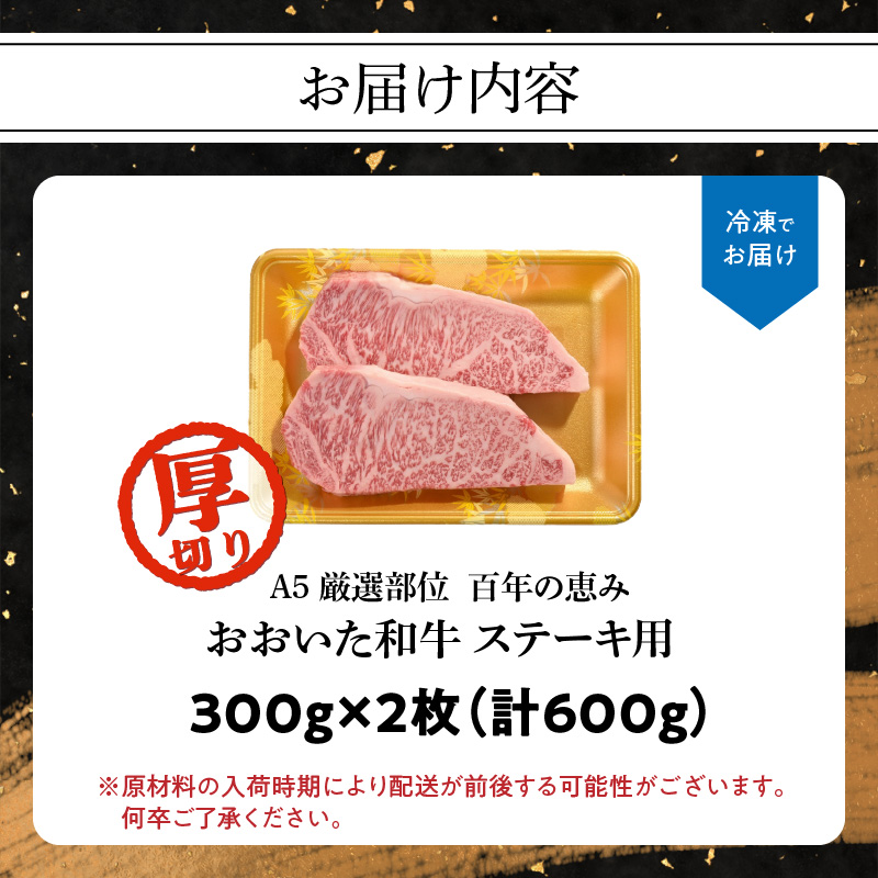 百年の恵み　おおいた和牛A5　ステーキ用厚切り【厳選部位】約600ｇ