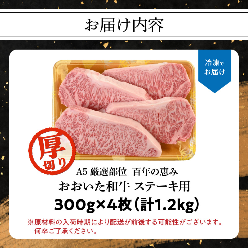 百年の恵み　おおいた和牛A5　ステーキ用厚切り【厳選部位】約1.2kg