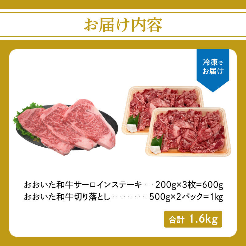 厳選A4～A5等級 おおいた和牛 サーロインステーキ・切り落としセット 合計1.6㎏