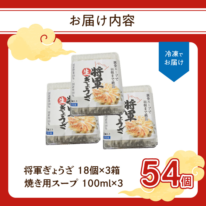 豚骨スープで焼く 餃子専門店の餃子 将軍餃子54個