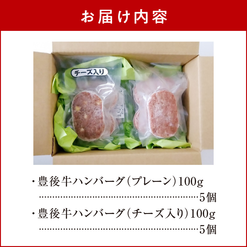 豊後牛ハンバーグ（プレーン・チーズ入り） 合計10個セット（合計約1kg）