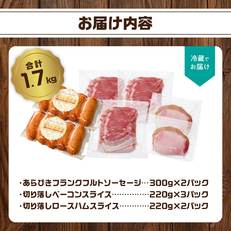 あらびきフランク＆切り落しベーコン＆ロースハム1.7kgセット