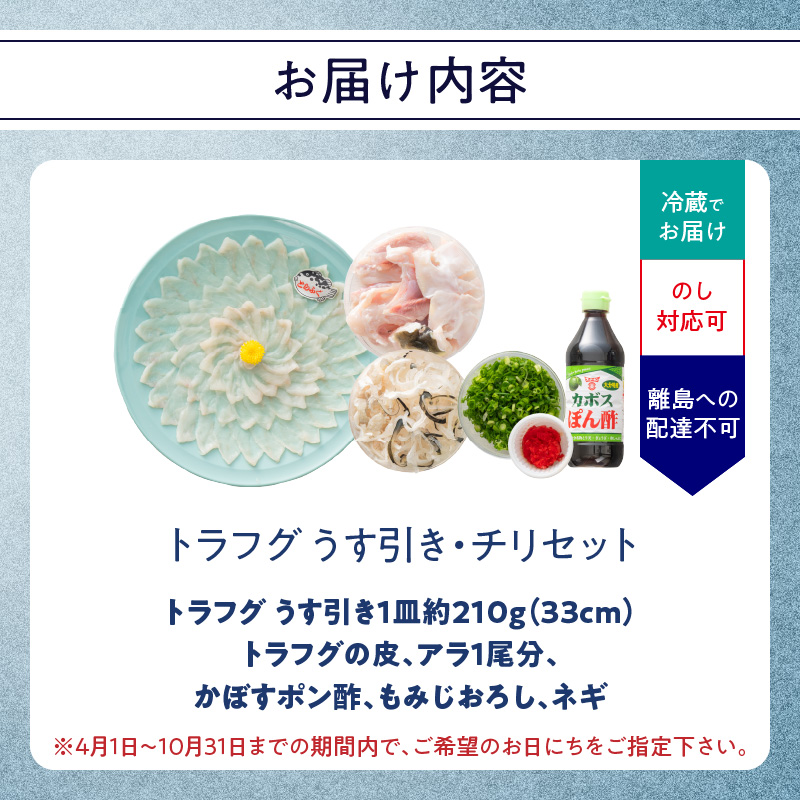 トラフグ うす引き・チリセット（33cm皿）【4月～10月までお届け】