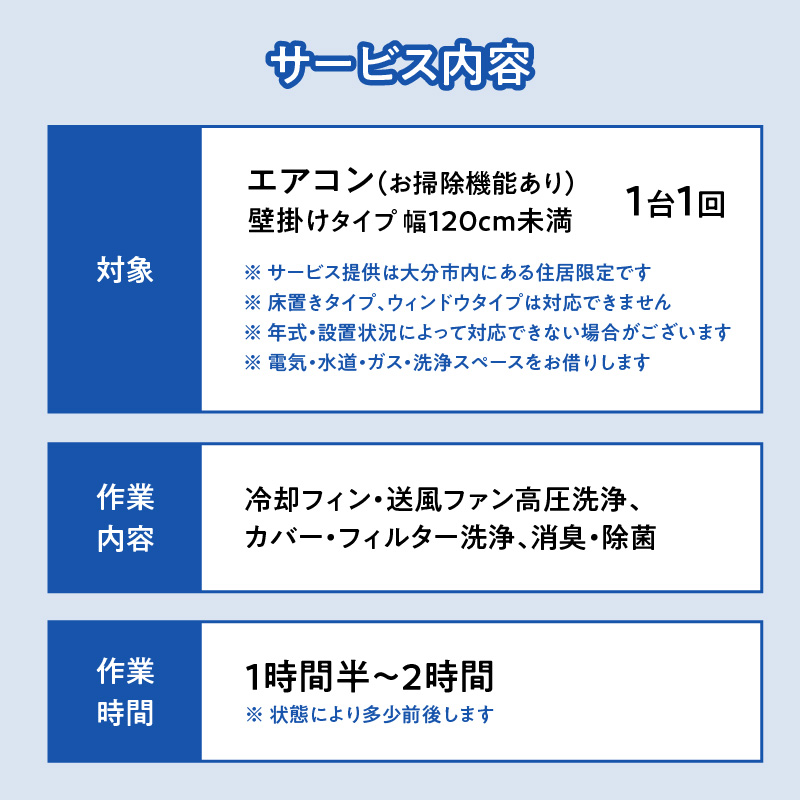 壁掛けエアコンクリーニング洗浄サービス（お掃除機能付き）【大分市内の住居限定】