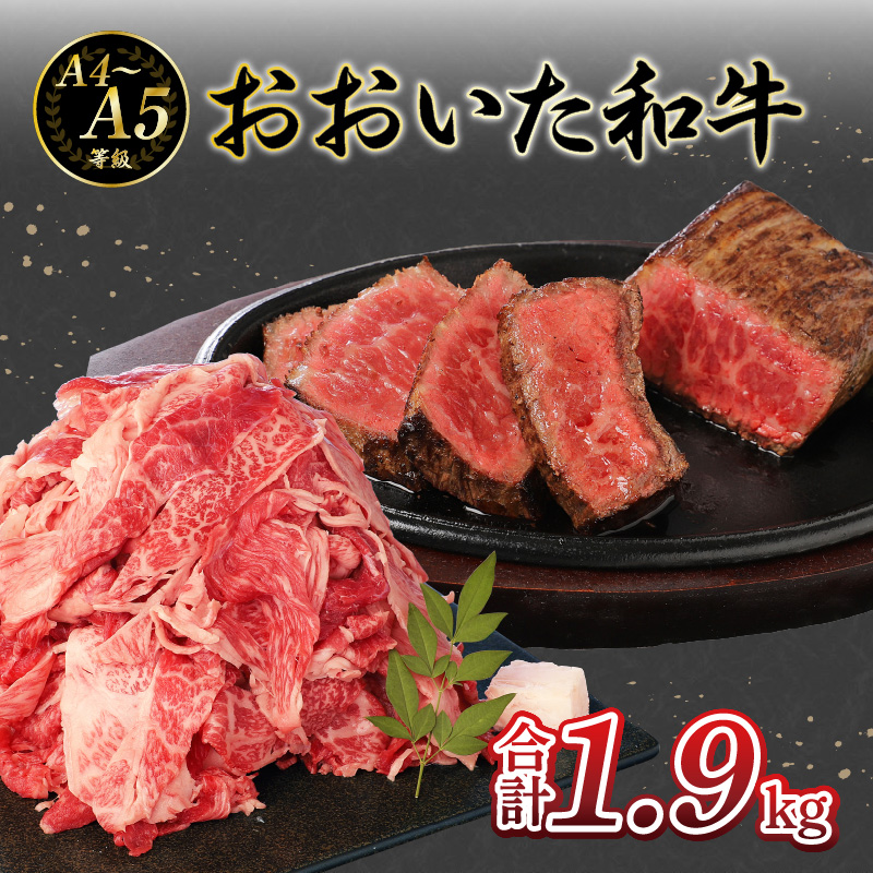 厳選A4～A5等級 おおいた和牛 1ポンドブロック・切り落としセット 合計約1.9kg