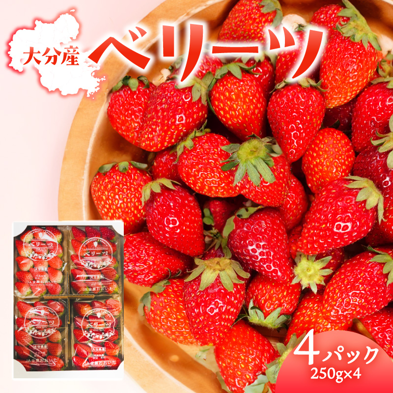 【先行予約※2026年2月下旬より発送開始】大分県ブランドいちご「ベリーツ」約250g×4パック
