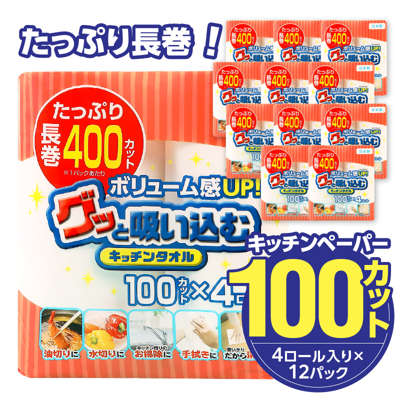 グッと吸い込むキッチンタオル100カット（4ロール×12パック）