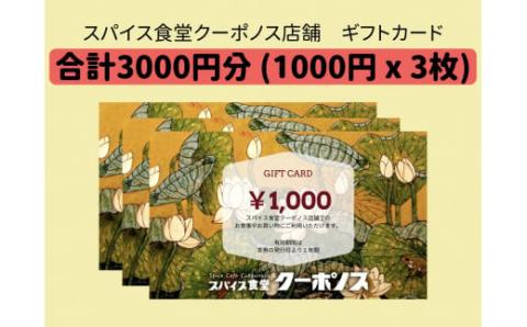 スパイス食堂クーポノス　ギフトカード3000円分（1000円×3枚）_B020-006