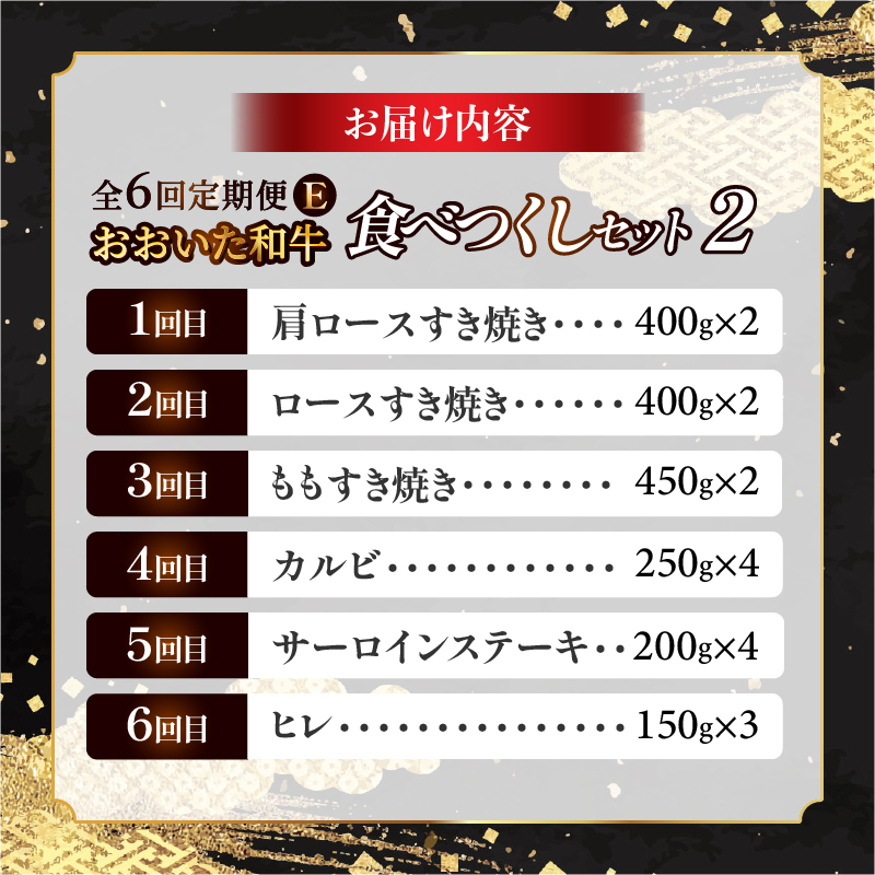 【定期便E】ホテルクオリティ　おおいた和牛 食べつくしセット2（６回）_B028-014