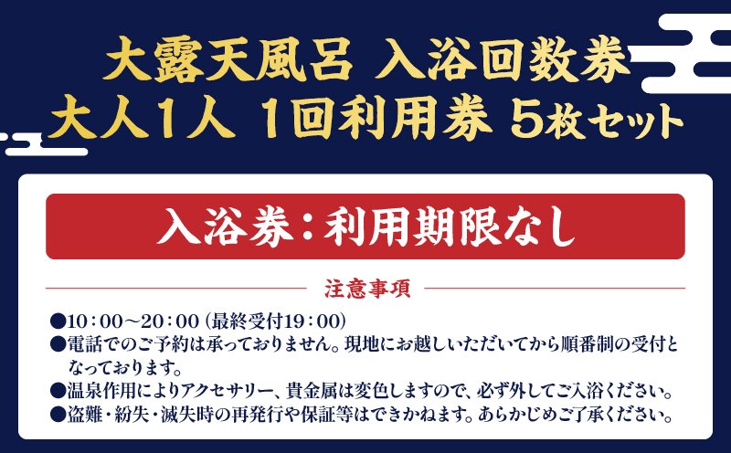 【効能たくさん！白濁の硫黄泉】絶景！大露天風呂入浴回数券（大人５回券）